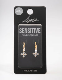 Gold Plated Surgical Steel Clover Huggie Hoop Earrings - link has visual effect only