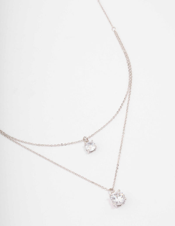 Silver Cubic Zirconia Layered Solitaire Necklace