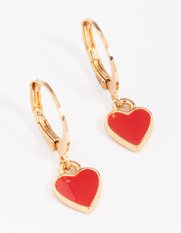 Gold & Red Heart Huggie Hoop Earrings - Lovisa