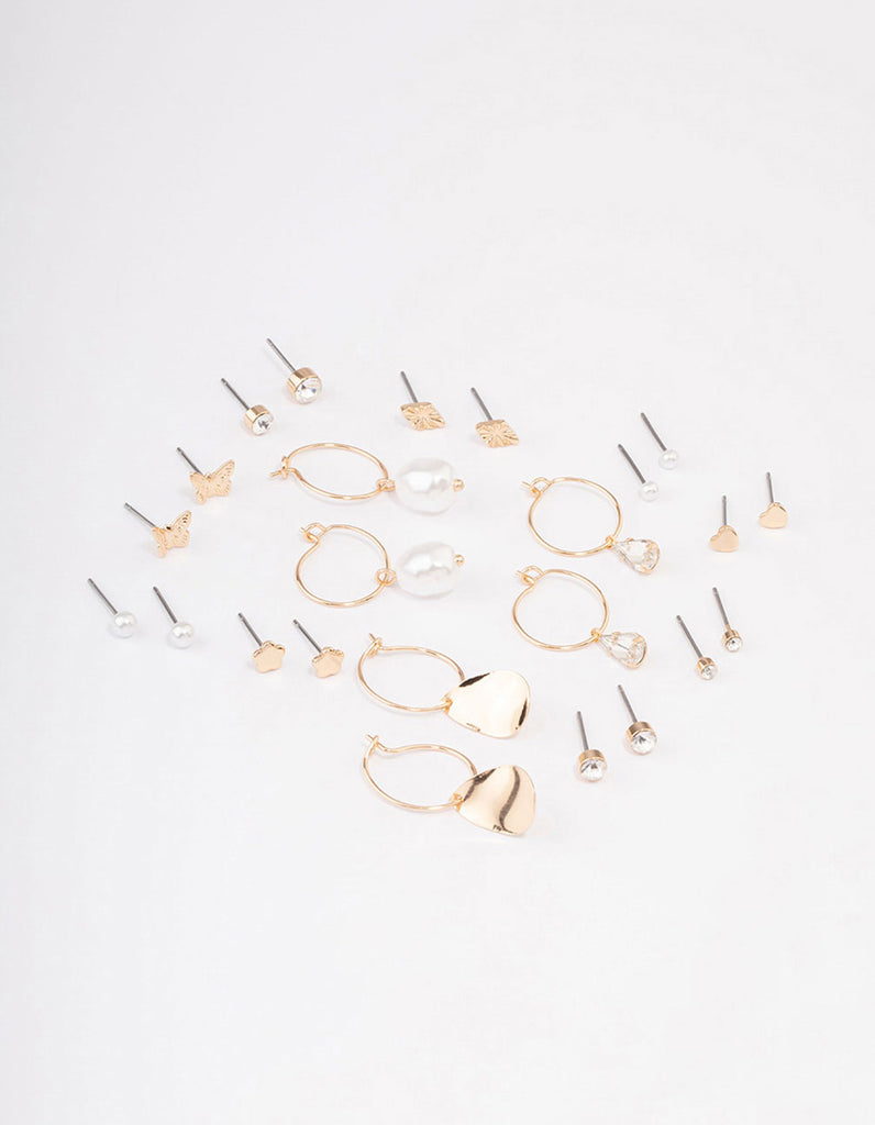 Gold Diamante Leaf Earring 12-Pack