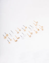 Gold Classic Pearl & Diamante Stud Earring 12-Pack - link has visual effect only