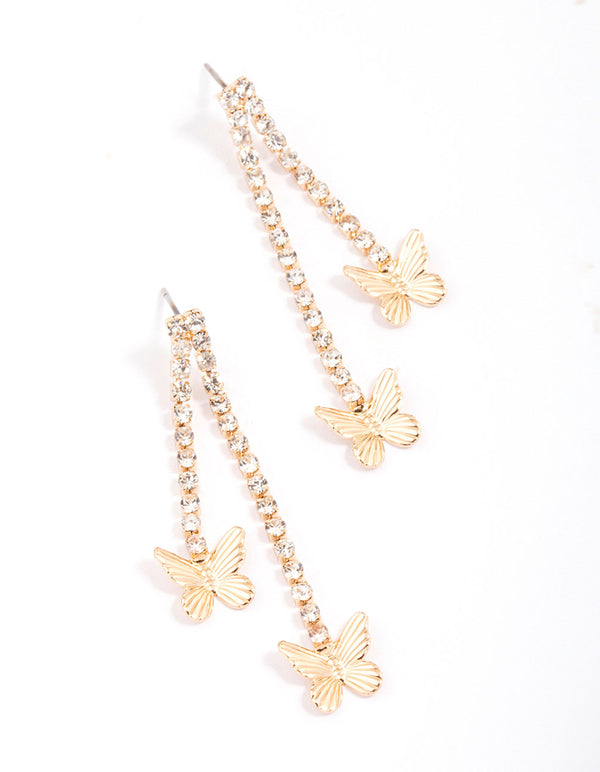 Gold Cup Chain Butterfly Drop Earrings