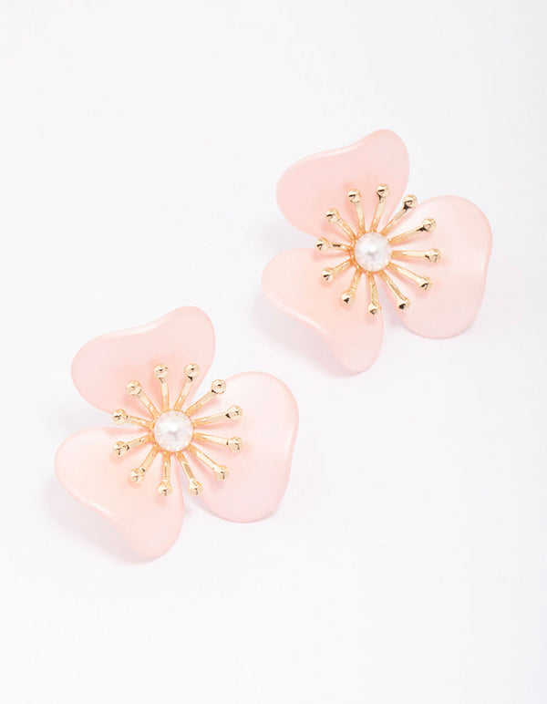 Gold Statement Flower Stud Earrings