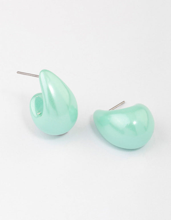 Aqua Droplet Teardrop Huggie Earrings