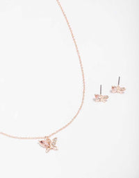 Rose Gold Diamante Butterfly Necklace & Stud Earring Set - link has visual effect only