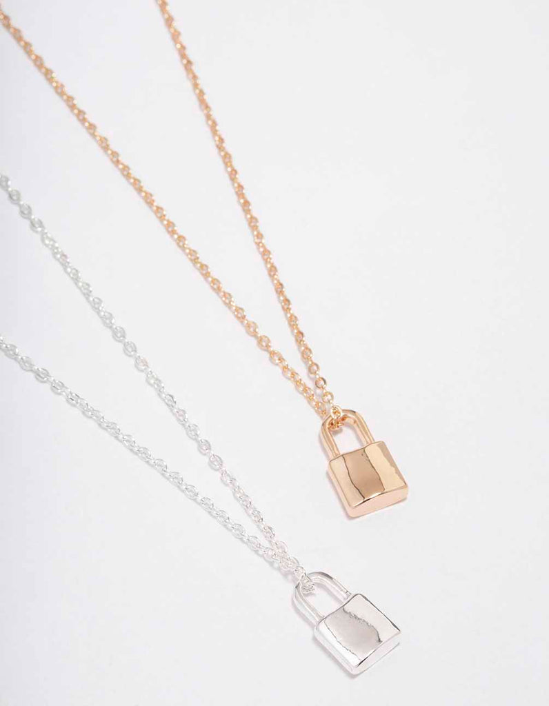 Gold & Silver Plain Locket Necklace Pack