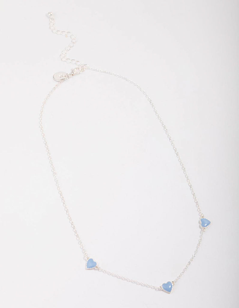 Silver Blue Enamel Heart Chain Necklace