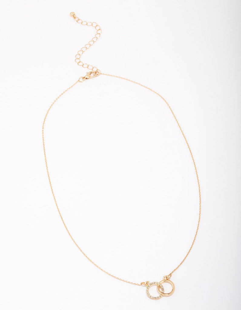 Gold Diamante Double Circle Link Pendant Necklace