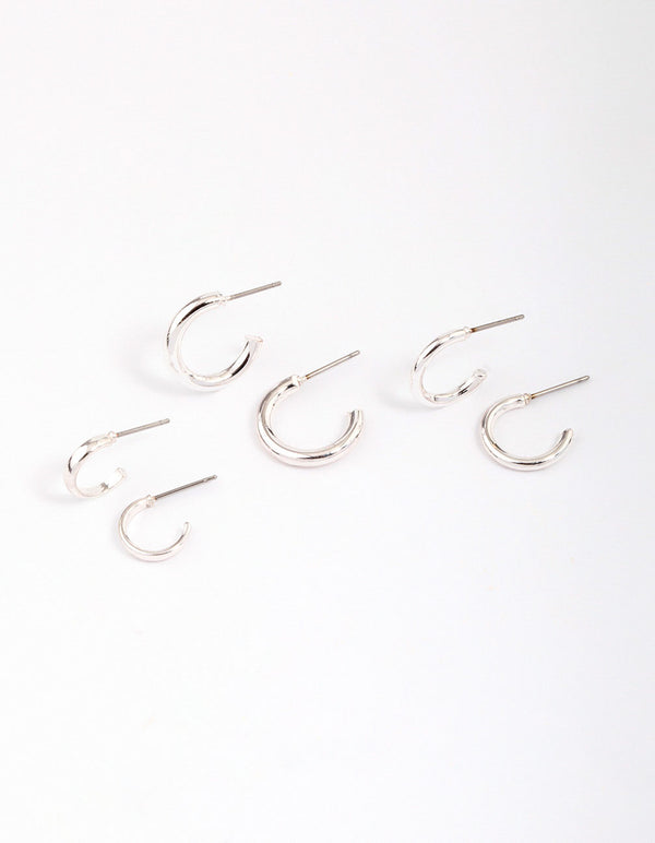 Silver Graduating Clean Huggie Hoop Earring 3-Pack