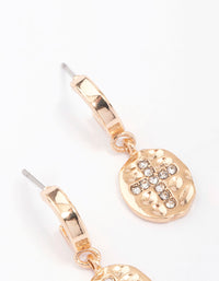 Gold Cross Diamante Huggie Hoop Earrings - link has visual effect only