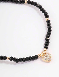 Black Beaded Simple Toggle Heart Charm Bracelet - link has visual effect only