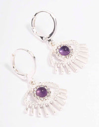 Silver Amethyst Diamante Evil Eye Huggie Earrings - link has visual effect only