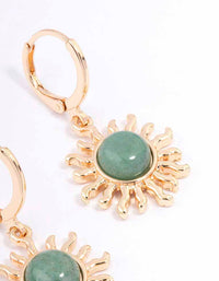 Gold Green Aventurine Sun Huggie Earrings - link has visual effect only