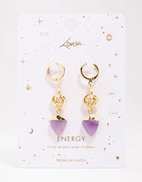 Gold Plated Linked Amethyst Drop Earrings - link has visual effect only