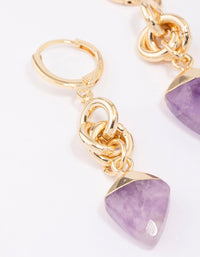 Gold Plated Linked Amethyst Drop Earrings - link has visual effect only
