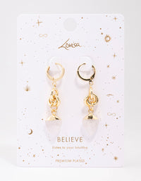 Gold Plated Linked Semi-Precious Drop Earrings - link has visual effect only