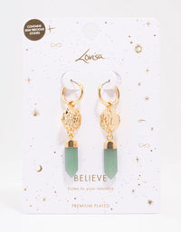 Gold Plated Green Aventurine Coin Drop Earrings - link has visual effect only