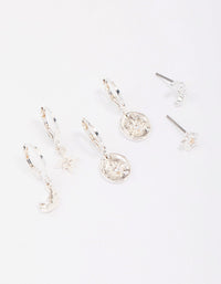 Silver Plated Celestial Cubic Zirconia Earring 3-Pack - link has visual effect only