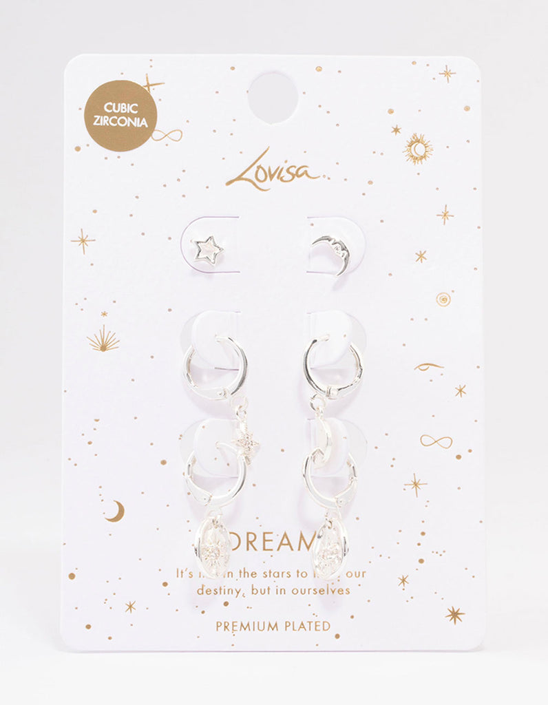 Silver Plated Celestial Cubic Zirconia Earring 3-Pack