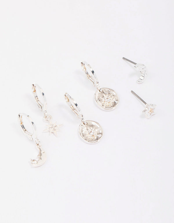 Silver Plated Celestial Cubic Zirconia Earring 3-Pack