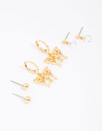 Gold Plated Cubic Zirconia Butterfly Earring 3-Pack - link has visual effect only