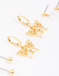 Gold Plated Cubic Zirconia Butterfly Earring 3-Pack - link has visual effect only