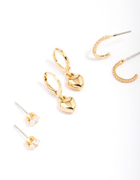 Gold Plated Puffy Heart Earring 3-Pack - link has visual effect only