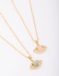 Gold Plated Semi-Precious Evil Eye Necklace Set - link has visual effect only