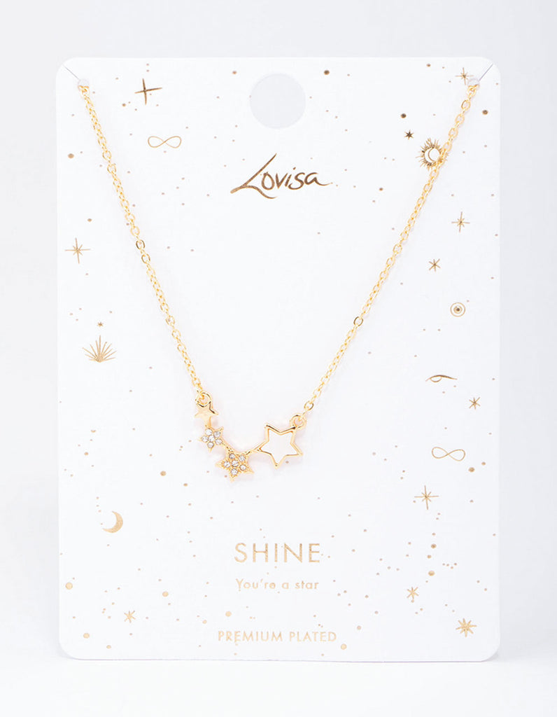 Gold Plated Star Trail Cubic Zirconia Pendant Necklace