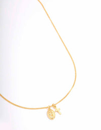 Gold Plated Mary Cross Charm Pendant Necklace - link has visual effect only