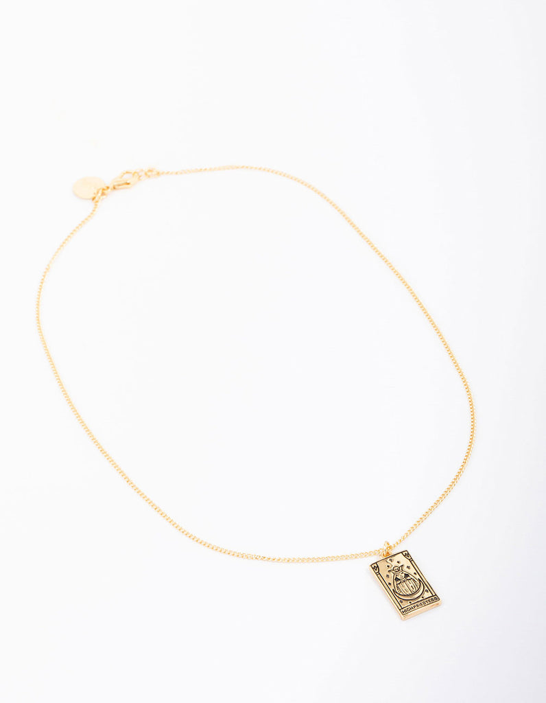 Gold Plated High Priestess Tarot Card Pendant Necklace