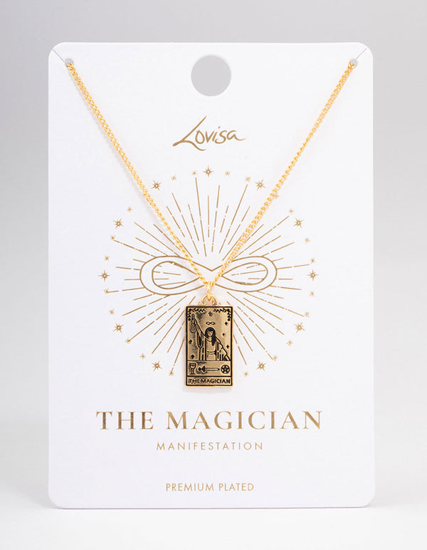 Gold Plated Magician Tarot Card Pendant Necklace - Lovisa