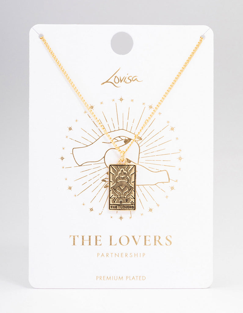 Gold Plated Lovers Tarot Card Pendant Necklace