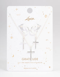 Silver Plated Sleek Cross Necklace & Earring Jewellery Set - link has visual effect only