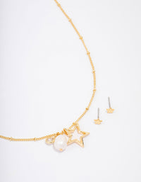 Gold Plated Star Charm Necklace & Earring Jewellery Set - link has visual effect only
