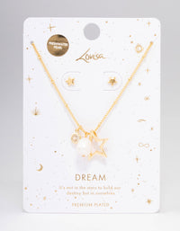 Gold Plated Star Charm Necklace & Earring Jewellery Set - link has visual effect only