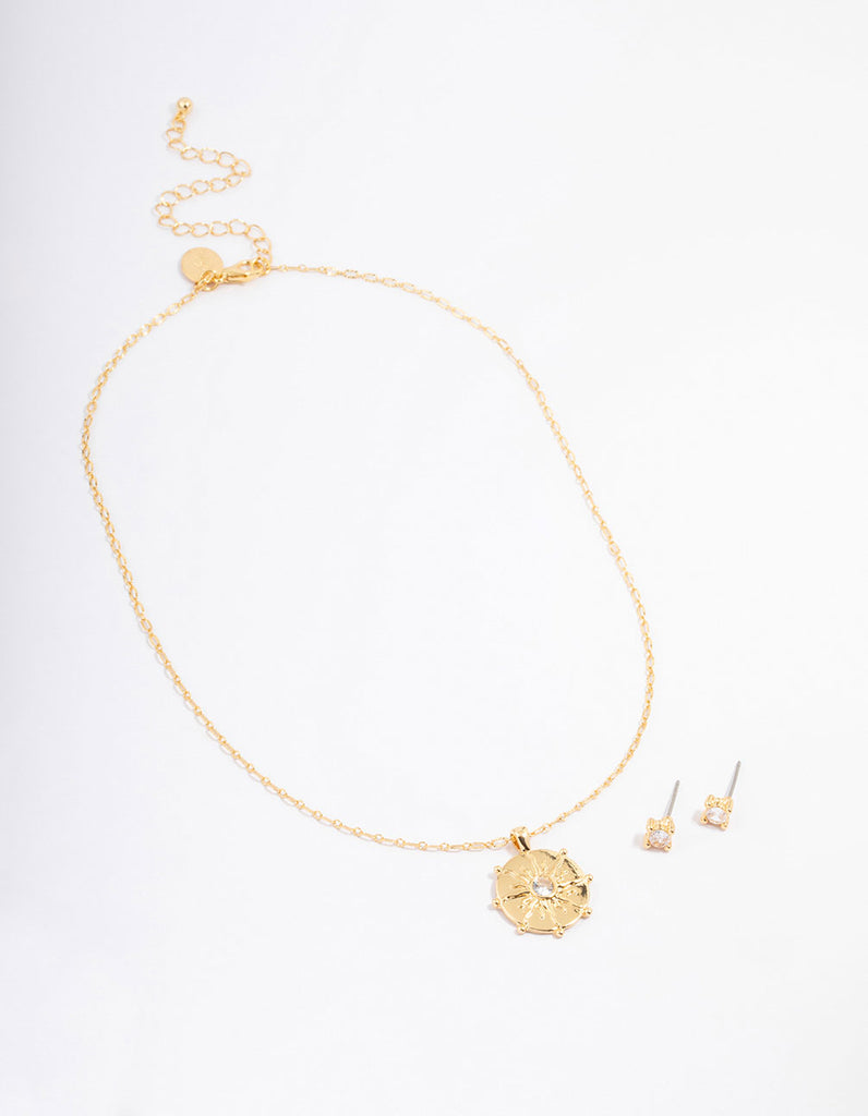 Gold Plated Sun Wheel Necklace & Earring Jewellery Set