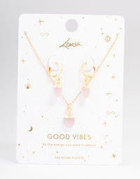 Gold Plated Organic Semi-Precious Necklace & Earring Jewellery Set - link has visual effect only