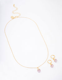 Gold Plated Organic Semi-Precious Necklace & Earring Jewellery Set - link has visual effect only