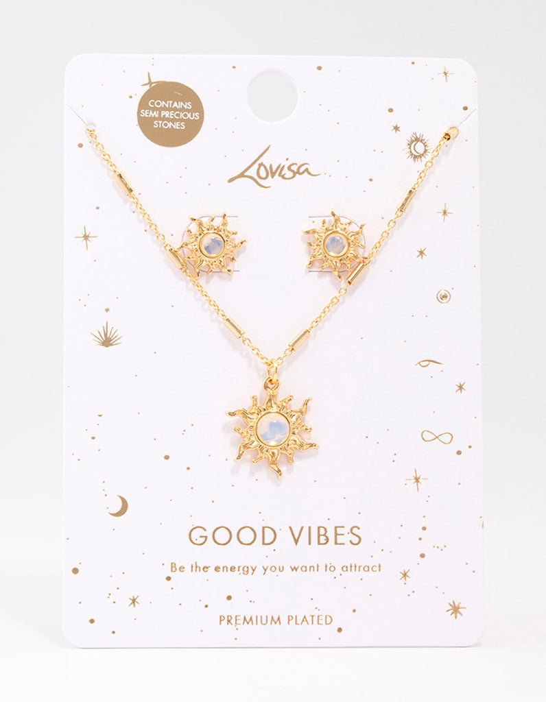 Gold Plated Sun Beam Necklace & Earring Jewellery Set
