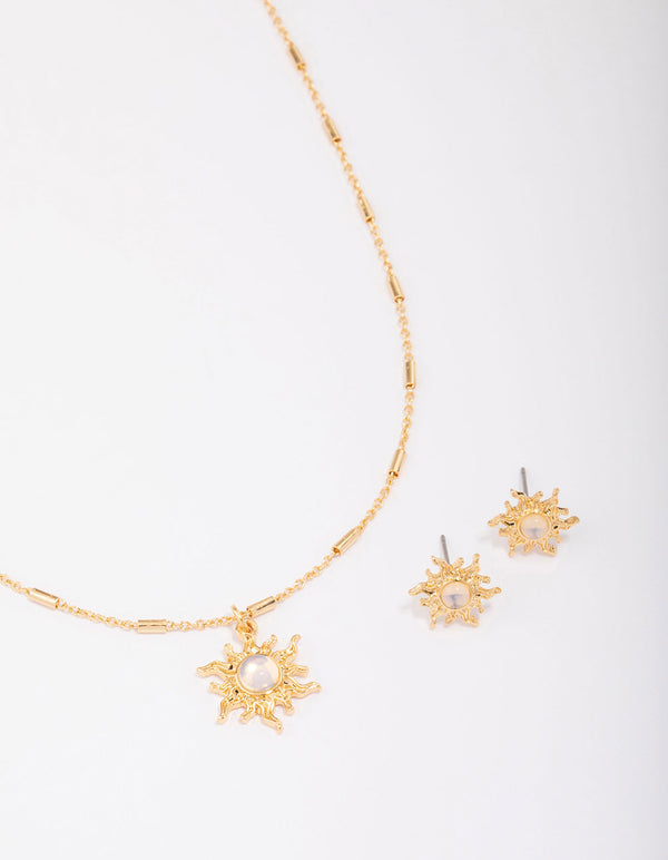 Gold Plated Sun Beam Necklace & Earring Jewellery Set