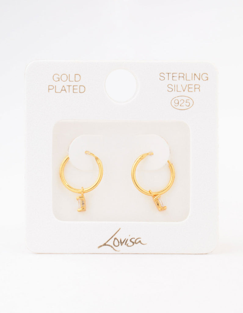 Gold Plated Sterling Silver Oval Cubic Zirconia Hoop Earrings