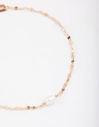 Gold Plated Sterling SIlver Freshwater Pearl Chain Bracelet - link has visual effect only