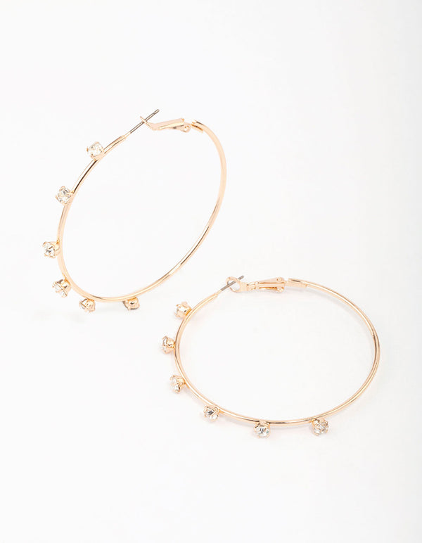 Gold Diamante Station Hoop Earrings