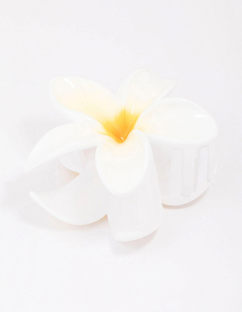 White Frangipani Flower Hair Claw Clip