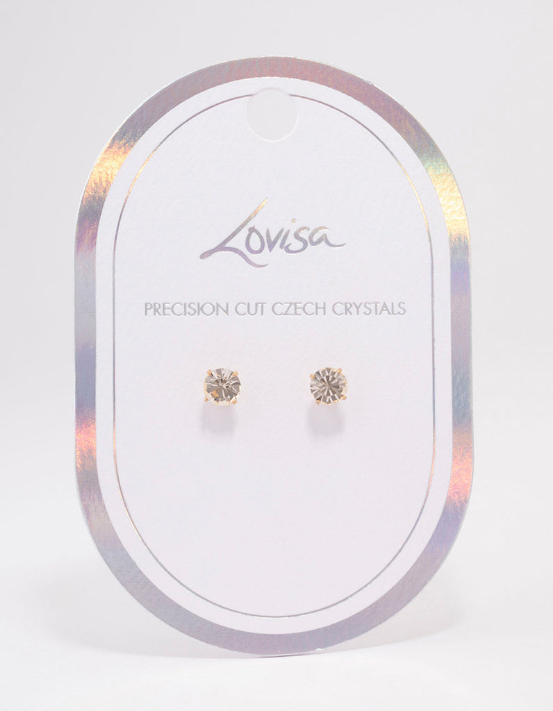 Gold Crystal Stud Earrings 7mm