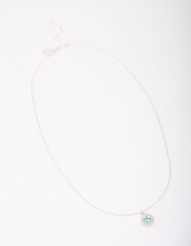 Silver Aqua Halo Pendant Necklace