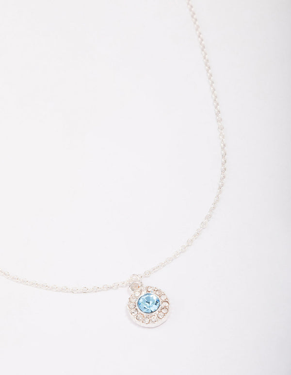 Silver Aqua Halo Pendant Necklace