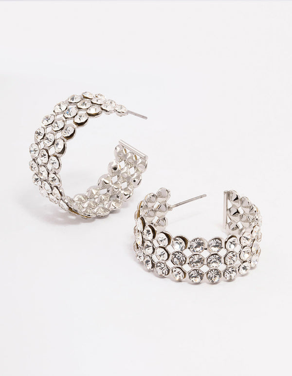 Rhodium Triple Row Bold Hoop Earrings