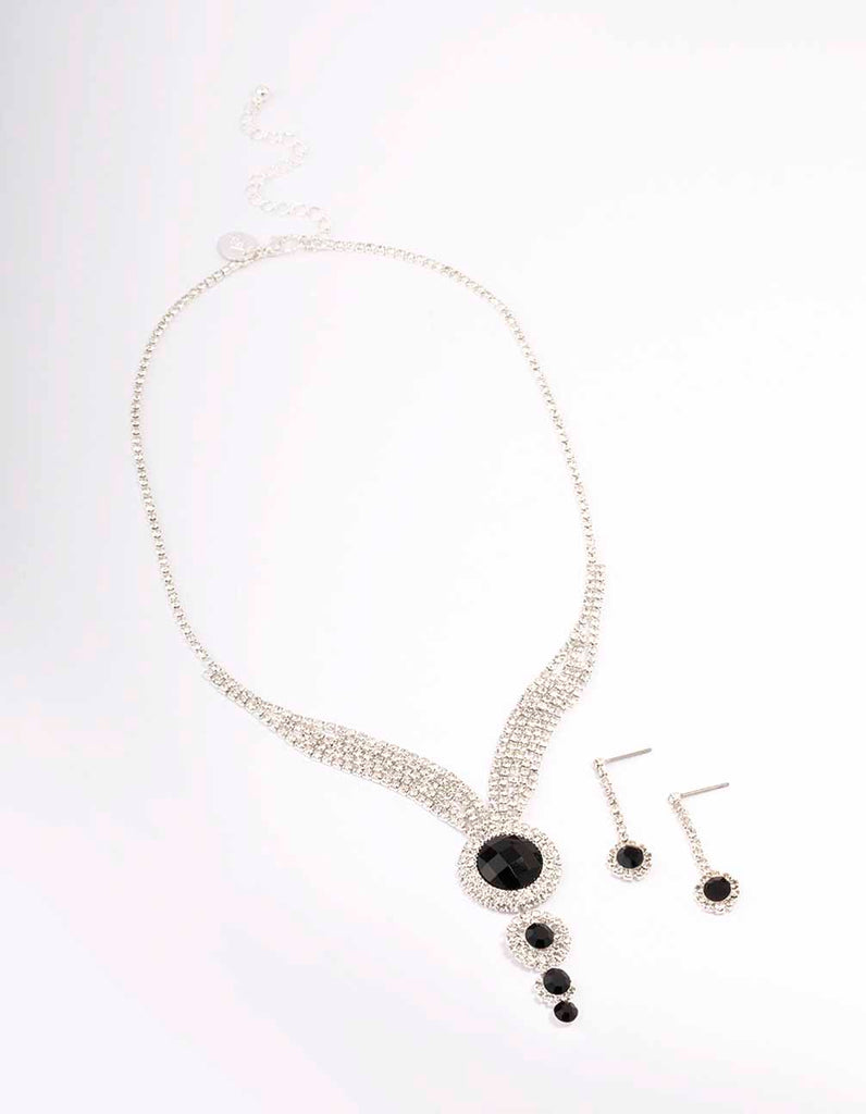 Silver & Black Diamante Circular Jewellery Set